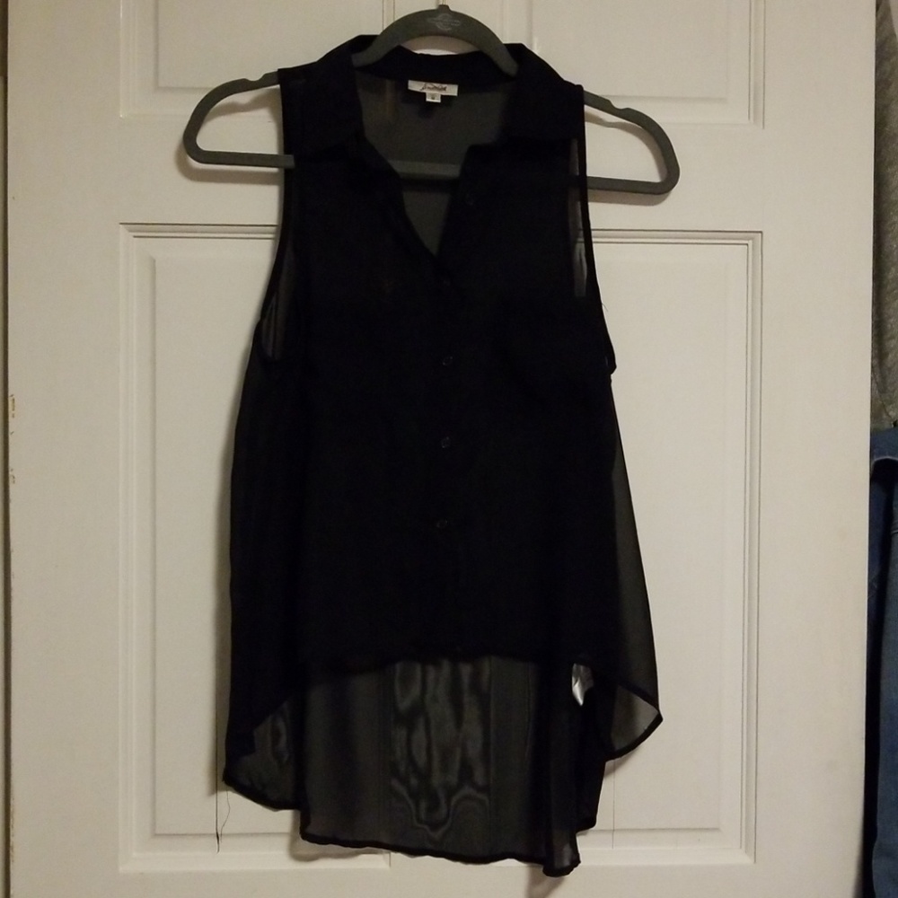 Sheer button up sleeveless shirt (M)
